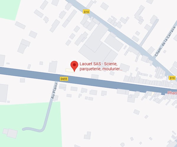 Plan de Laouet SAS (scierie, parqueterie) sur la D655, près des routes D10, Au Plaisir et de la Carraire.